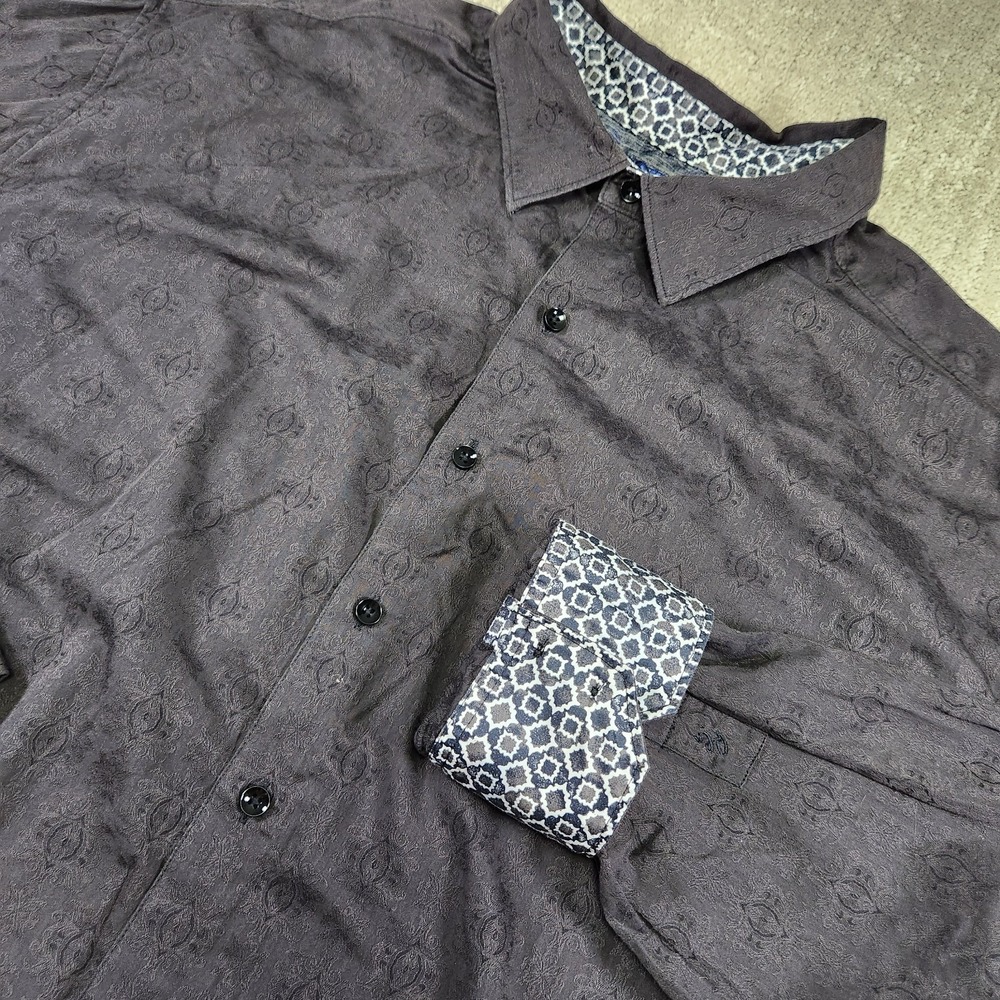 Robert Graham Shirt Men 3XL Black Floral Jacquard Flip Cuff Button Up Paisley